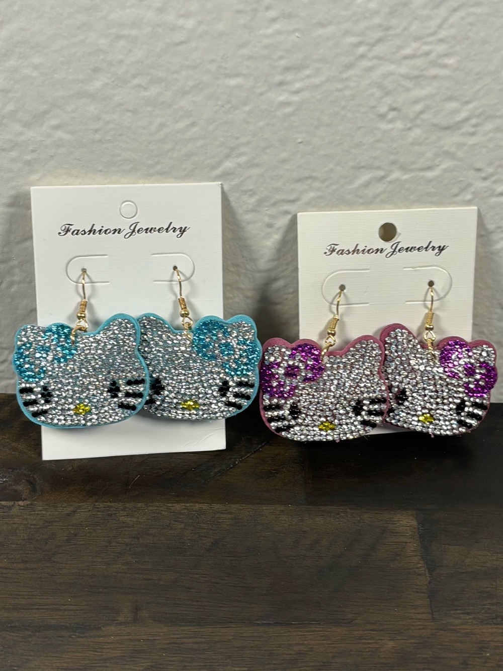 Fashion Jewelry Crystal Hello Kitty Style Dangle Earrings Blue Purple Bling - Picture 8 of 8